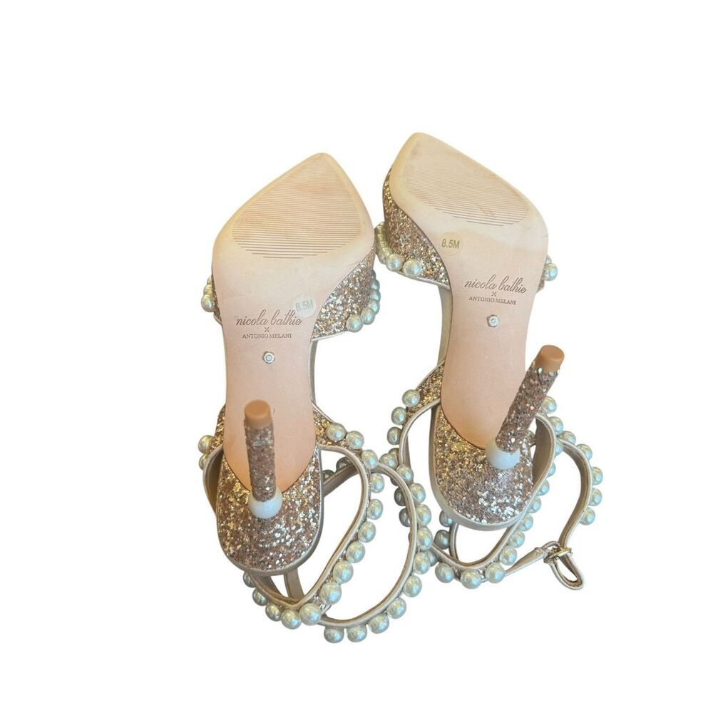 Nicola Bathie x Antonio Melani Bebe Ankle Strap Glitter Pearl pumps in rose gold - Picture 7 of 10